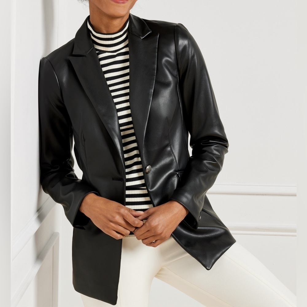 Talbots Black Faux Leather Blazer Jacket Career Professional Plus Petite 18WP 18